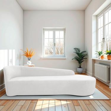 Imagem de Divã Recamier Orgânico França 250cm Lado Direito Bouclé Branco