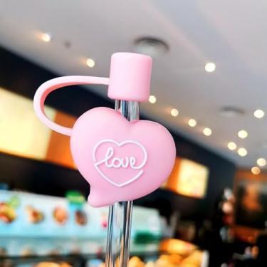 Imagem de Capa de palha de coração rosa para copo Stanley de 40 e 850 g, tampa de cobertura de palha de silicone de 8 mm para acessórios de copo Stanley, bonito topo de palha para copos, tampa de palha para