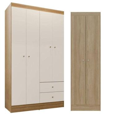 Imagem de Guarda Roupa Solteiro Versa 4 Portas Freijó Off White Fosco Com Armário Multiuso Aura Freijo Fosco - Kits Paraná