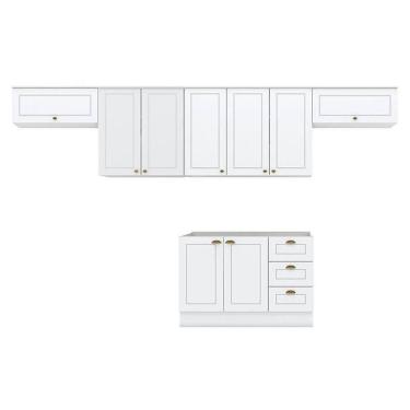 Imagem de Cozinha Modulada Americana 5 Peças Com Armário 2 Portas 80cm Branco - Henn