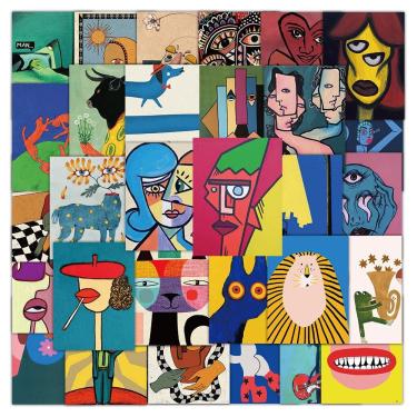 Imagem de Pacote de adesivos de arte abstrata, 50 peças de grafite moderno colorido