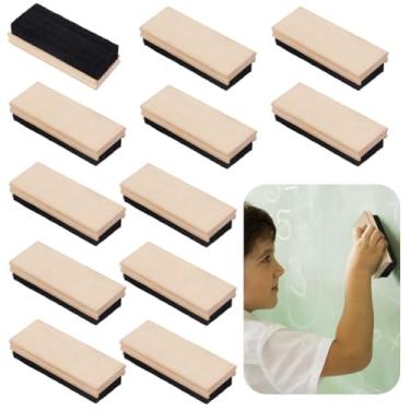 Imagem de Borrachas para quadro-negro de feltro de lã, 12 peças, borrachas para quadro-negro de madeira sem poeira para escola, escritório, professores e crianças, borrachas de madeira preta, estilo campus