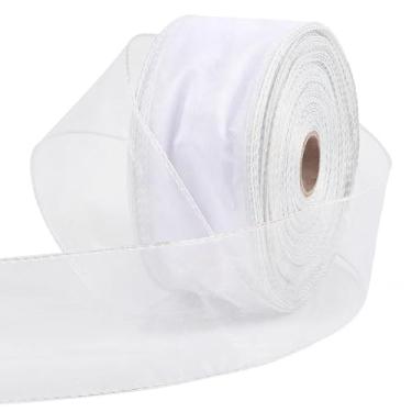 Imagem de LOAVER Fita transparente de organza branca com fio, 5,8 cm x 50 m, borda metálica, fita de Natal para decoração de artesanato floral de Natal, grinaldas, suprimentos de embrulho de presente