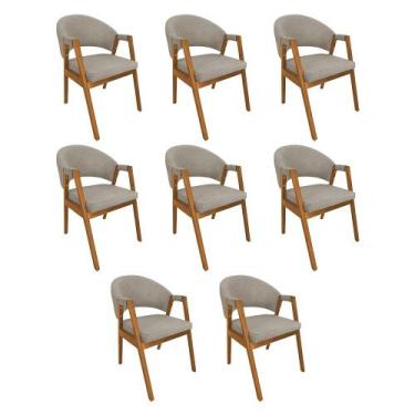 Imagem de Kit 8 Cadeiras de Jantar Madeira Maciça Cerejeira Premium Helen Linho 