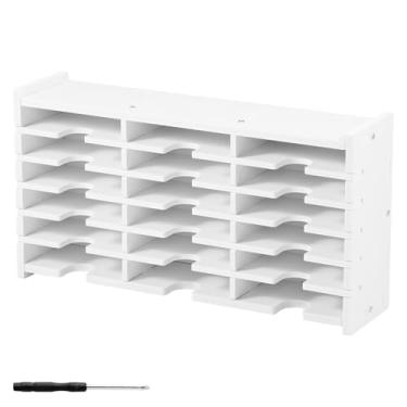 Imagem de KHZSPP Rack de armazenamento de bloco de tinta de 18 grades, suporte organizador de bloco de carimbo de parede de PVC para almofadas de tinta de tamanho padrão, CD, celular, controle remoto, fácil de