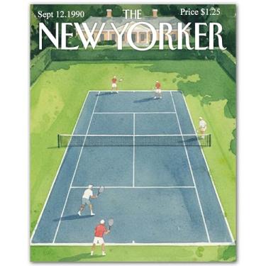 Imagem de ZUKIY Capa de quadra de tênis The New Yorker - Pôster de arte de parede de Nova York - Arte de parede de tênis para estúdio de academia de escritório - Impressão sem moldura 20 x 25 cm - Pôster