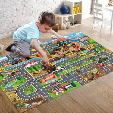 Imagem de Tapete Infantil Pista De Carrinhos 80x70cm Cidade Hot Brincar Diversão