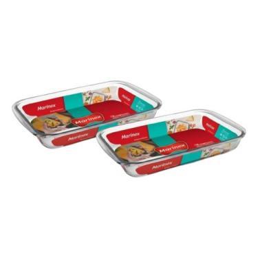 Imagem de Kit 2 Assadeira Retangular Vidro 2,9l Temperado Marinex Serv