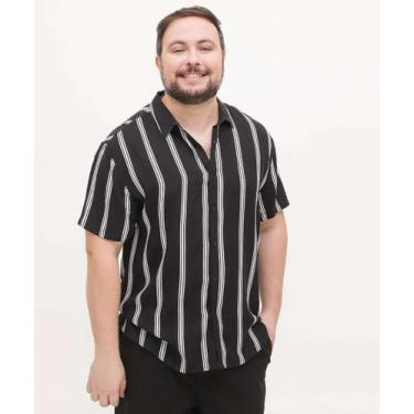 Imagem de Camisa Masculina Listrada Manga Curta MR-55026, G1, Preto