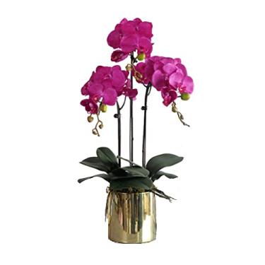 Imagem de LMJYU Flores artificiais para decoração de orquídeas artificiais Phalaenopsis flores em vaso arranjos de flores artificiais para decoração de casa cozinha escritório flores artificiais plantas