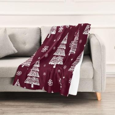 Imagem de Wassud Cobertores e mantas de Natal 152 x 228 cm de árvore de Natal com flocos de neve para sofá, cobertor quente e aconchegante de lã de pelúcia para cama, sofá, cadeira, decoração de casa
