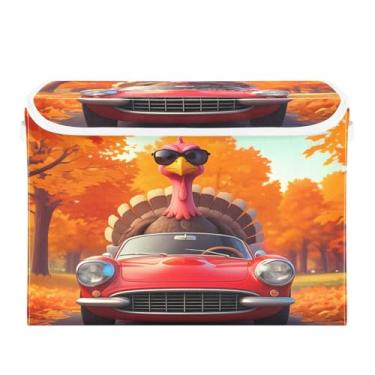 Imagem de STAYTOP Cestos de armazenamento de peru de Ação de Graças com tampas e alça de transporte, caixas de armazenamento dobráveis organizadores de recipientes para casa, quarto, armário, escritório