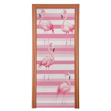 Imagem de CEBUGI Capa de porta frontal flamingos de 91 x 248 cm, faixa removível e lavável para decoração de casa de festas de fim de ano