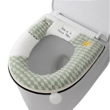 Imagem de Almofadas de assento de vaso sanitário mais quentes com zíper, capa de assento de vaso sanitário com zíper conjunto de alça de elevador, almofada de assento de vaso sanitário de veludo lavável, macio
