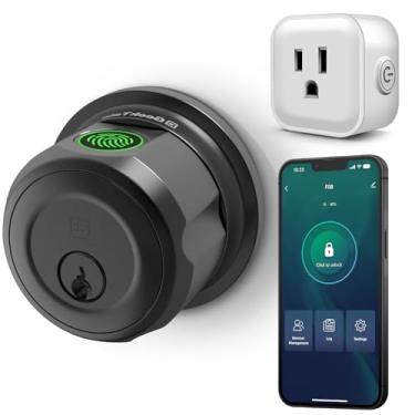 Imagem de GeekTale Fechadura de impressão digital com gateway G3, trava inteligente com aplicativo, torção para travar e desbloquear, entrada sem chave para porta da frente, controle remoto, compatível com