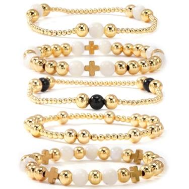 Imagem de SHINUS BOHO Conjunto de pulseiras com contas banhadas a ouro 14K para mulheres, contas elásticas boêmias, coloridas, joias, amizade, verão, moderno, 7.0, Sem Pedra Preciosa