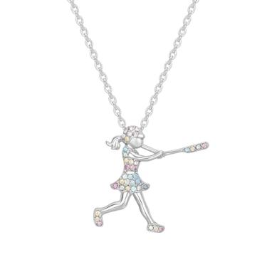 Imagem de Colar de coração esportivo, 9 opções de esportes diferentes: basquete, líder de torcida, ginástica, softbol, vôlei, bailarina, corredor, acessórios esportivos presente de aniversário - diamantes