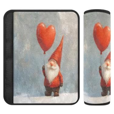 Imagem de Burbuja Valentine Gnome Heart Balloon Capa de cinto de segurança de carro almofadas macias confortáveis protetor de cinto de segurança de carro para alça de ombro de assento de carro, 1 par médio