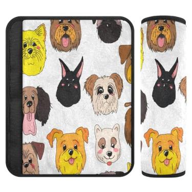 Imagem de Burbuja Capa para cinto de segurança de carro com carinhas de cachorro de desenho animado macio e confortável protetor de cinto de segurança para alça de ombro de assento, 1 par médio