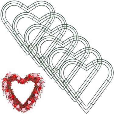 Imagem de Aodaer Pacote com 6 grinaldas de arame de coração de 40,6 cm com moldura de coração, guirlanda de metal, guirlanda de flores de arame verde para o dia dos namorados, festa de casamento, decoração de