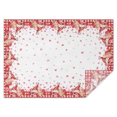Imagem de Kuyuayee Toalha de mesa retangular para o dia dos namorados, 152 x 213 cm, à prova d'água, gnomos do amor, coração, toalha de mesa lavável para festa de dia dos namorados, piquenique, jantar