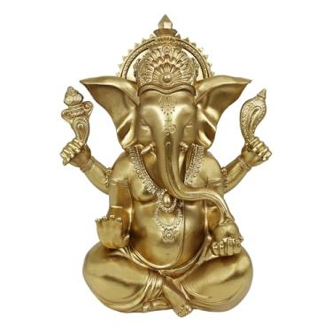 Imagem de Cozy Villa Estátuas de ídolo Ganesha, ídolo Ganpati dourado, Escultura de Buda de Elefante Indiano, Estatueta de Deus Ganesh Hindu de 25,4 cm para sala de estar, quarto, decoração de casa, aniversário