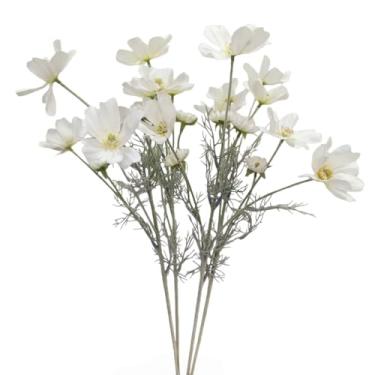Imagem de XZJMY Flores de seda Cosmos, pacote com 4 flores falsas de 61 cm de altura, ramos de flores silvestres, flores artificiais para decoração de festa de casamento em casa, azul claro/branco (branco)