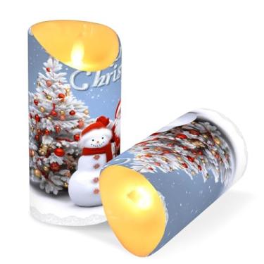 Imagem de ATTX Pacote com 2 velas sem chama de boneco de neve e Papai Noel – Velas de pilar de LED de 7,6 cm x 15 cm com controle remoto e temporizador para casa, casamento, decoração de acampamento #131