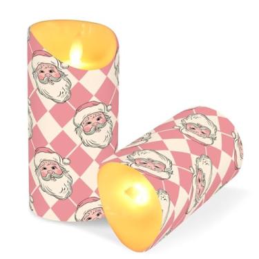 Imagem de ATTX Pacote com 2 velas vintage de Papai Noel sem chama – Velas de pilar de LED de 7,6 cm x 15 cm com controle remoto e temporizador para casa, casamento, decoração de acampamento #161