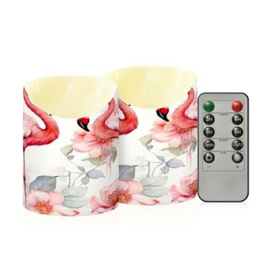 Imagem de Wassud Flamingos em flor velas sem chama com controle remoto, velas realistas cintilantes com temporizador, velas decorativas para Natal, casamento, festa, decoração de casa pequena