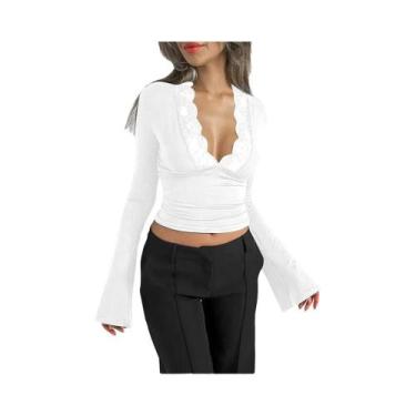 Imagem de Camiseta Feminina Preta De Manga Longa Slim Fit Moda Primavera Streetw