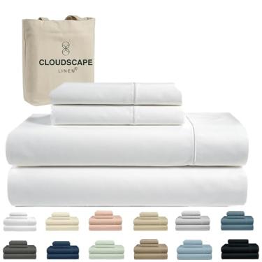 Imagem de Jogo de cama queen de algodão egípcio de camada dupla Cloud Scape Linen – Tecido acetinado de fibra longa, conjunto de cama macio de qualidade hoteleira de 4 peças, bolsos profundos de até 43 cm