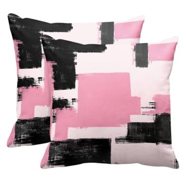 Imagem de Britimes Capas de almofada, decoração moderna para casa, 45,7 x 45,7 cm, conjunto de 2 fronhas de pintura a óleo abstrata para quarto, sala de estar, sofá de sofá, rosa abstrato branco