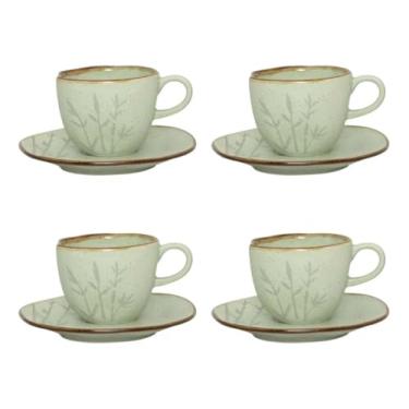 Imagem de Conjunto de chá Oxford de bambu com 8 peças (4 xícaras, 4 pires)