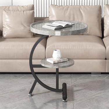 Imagem de Mesa de centro de madeira, mesa de centro redonda, mesa de centro redonda moderna com acabamento de nogueira, mesas de sala de estar, mesa central, prateleira de armazenamento aberta, para casa