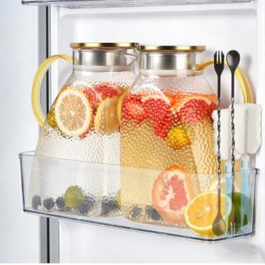 Imagem de Pacote com 2 jarras de vidro com tampa e alça, jarros de água de 1,8 litro de 1,700 g para geladeira, jarra de chá gelado, jarra de suco, leite, café, recipiente de bebida quente/fria (com colher de