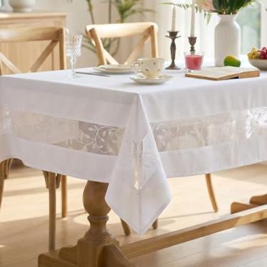 Imagem de youngseahome Toalha de mesa de tecido resistente com borda de renda bordada requintada - à prova d'água/resistente a vincos - para jantar, interior e exterior, casamento, férias, branca, quadrada 177