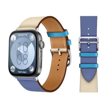 Imagem de RORFFK Pulseira retrô para Huawei Watch Fit 3 pulseira de couro bovino italiano de substituição rápida correa pulseiras de relógio para Huawei Fit 3 Fit 2 Watch Band (azul branco 23, serve para 3)