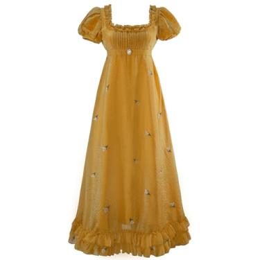 Imagem de Mikan Tsumiki Regency Dresses for Women Ruffle Neck Floral Embroidery Empire Waist Regency Era Dress Victorian Ball Gown S Ginger