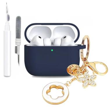 Imagem de PowerDriver Capa para AirPods Pro 3 2025, capa de silicone macio à prova de choque compatível com Apple AirPods Pro 3ª geração, com chaveiro brilhante e kit de limpeza (azul noturno)