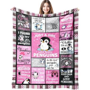 Imagem de Cobertor de pinguim para meninas presentes de pinguim para mulheres amantes de pinguins presentes de aniversário decoração cobertor de flanela macia 127 cm x 101 cm