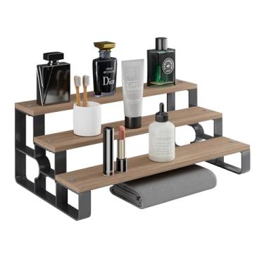 Imagem de USHARP Organizador de bancada de banheiro de madeira, organizador de colônia de 3 camadas para homens, suporte de perfume para cômoda, organizadores de maquiagem para penteadeira, quarto, vestir