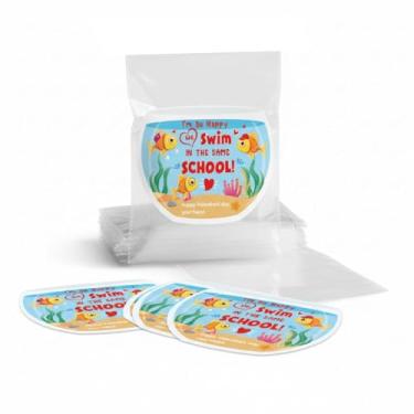 Imagem de Geyoga Pacote com 30 adesivos de peixe dourado de dia dos namorados com sacos de petiscos, saco plástico autoadesivo, sobremesa, presente de celofane para sala de aula, artigos de lembrancinhas de