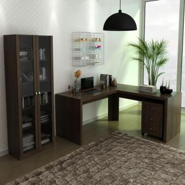 Imagem de Conjunto de Escritório com Gaveteiro, Armário com 2 Portas de Vidro e 