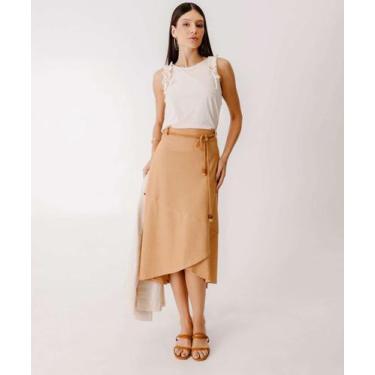 Imagem de Saia Midi Feminina Assimétrica Cinto Marisa Caramelo-61000, Caramelo, 