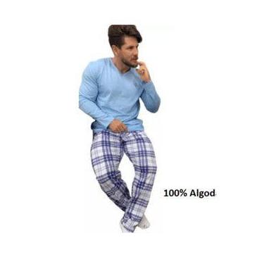 Imagem de Pijama 100% Algodão Masculino Adulto Manga Longa e Calça Jucatel Roupa
