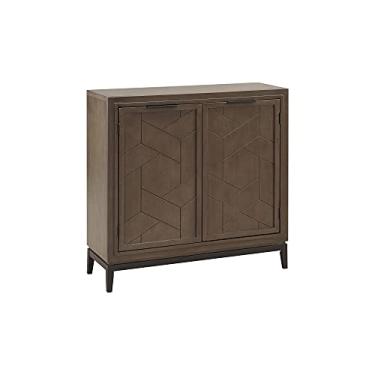 Imagem de Leick Home 10143-GRBLK Armário misto de metal e madeira com prateleira ajustável, cinza fumê/preto