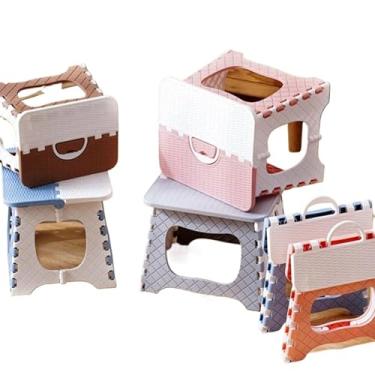 Imagem de Banqueta Banquinho Dobrável De Plástico Resistente Para Viagem(ROSA,Grande)