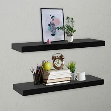Imagem de HHHJQFAAT Prateleiras de parede flutuantes montadas, prateleiras de parede, decoração de armazenamento para quarto, banheiro, sala de estar, 2 peças pretas 80 x 20 x 3,8 cm