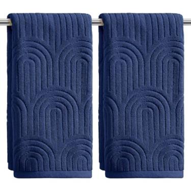 Imagem de Artoid Mode 2 peças de toalhas de mão jacquard listras arqueadas 3D azul marinho para banheiro, 100% algodão macio absorvente toalha de decoração de banheiro, 14,7 x 29,5 polegadas